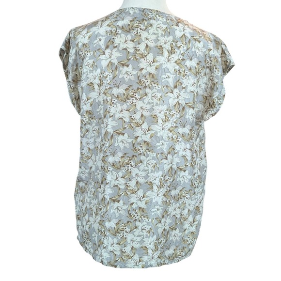 Vintage 100% Silk Floral Blouse Neutral Botanical Print Lightweight Top L. BICHE - Picture 2 of 10